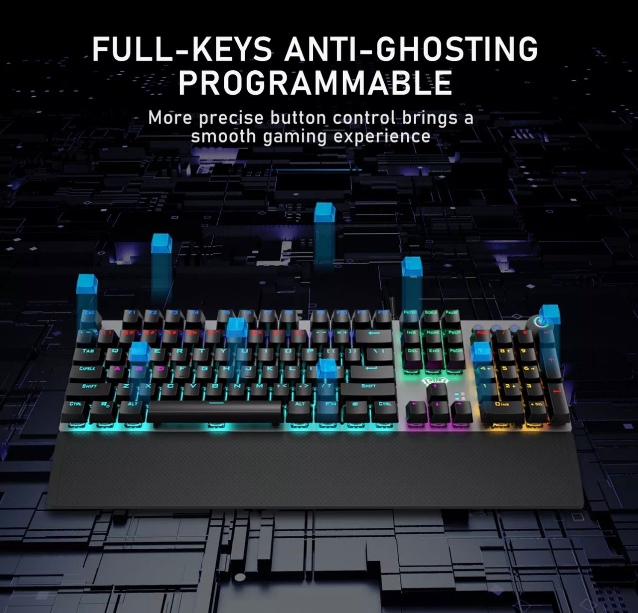 AULA F2088/F2058 Mechanical Gaming Keyboard Detachable wrist rest  Multimedia Knob, 104 Keys Anti-ghosting Marco Programming metal panel LED  Backlit keyboard for PC Gamer (Punk keycap) 